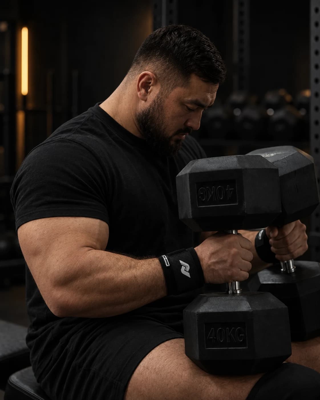 Самат с гантелями в кистевых бинтах NANO FIT Hard-Grip