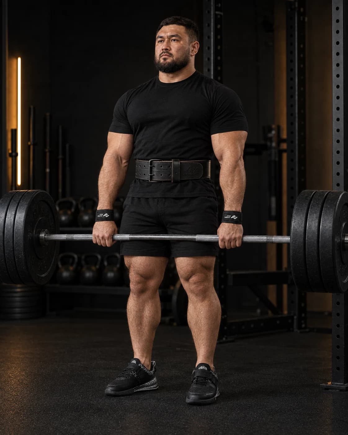 Самат выполняет становую тягу с лямками NANO FIT